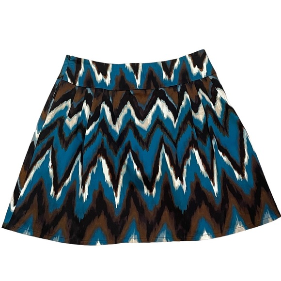 Chevron Patterned Skirt - Blue, Brown, Black - Picture 2 of 5